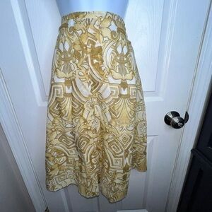 Les Copains 44 100% Cotton Baroque A-Line Skirt US 8 Gold White Italy